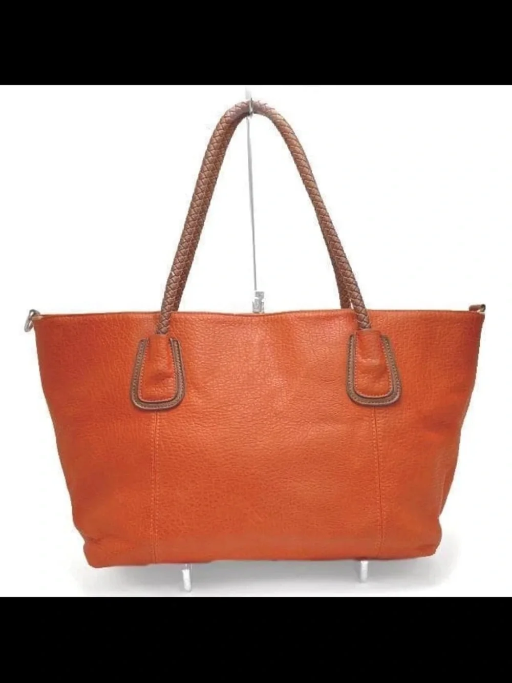 Mulberry Orange Leather Tote with Braided Brown Handles